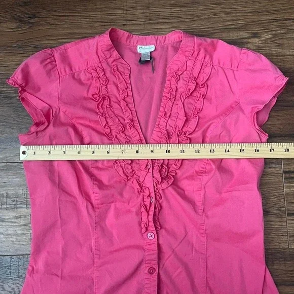Dynamite Y2K Short Sleeve Blouse Fitted Ruffle Lightweight Women M 2000s Office - Picture 4 of 7